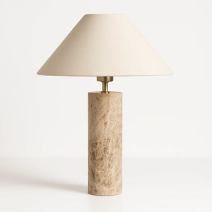 Luminária de Mesa Abajur Moderna Minimalista Mármore Muá - Ø32x35cm / Bege e Marrom - ORNE™
