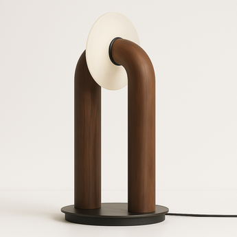 Luminária de Mesa Moderna Minimalista Rústica Madeira Orgânica Round - Nogueira / Dimerizável (2700-6000K) - ORNE™
