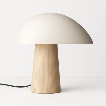 Luminária de Mesa Moderna Minimalista LED Mushroom - Branco e Madeira / Ø32cm x 32cm / Branco Quente (3000K) - ORNE™