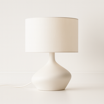 Luminária De Mesa Abajur Moderna Minimalista Resina Tecido Ucky - Branco / Ø28x40cm - ORNE™
