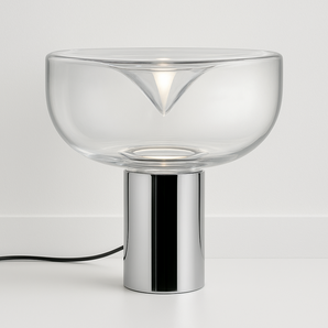Luminária de Mesa Abajur Moderna Minimalista Vidro Metal Orbit - Prata / Branco Quente (3000K) - ORNE™
