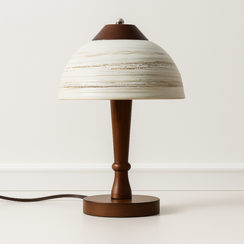 Luminária de Mesa Abajur Moderna Minimalista LED Cerâmica Madeira Ollie - Ø23x35cm / Cerâmica e Madeira / Branco Quente (3000K) - ORNE™