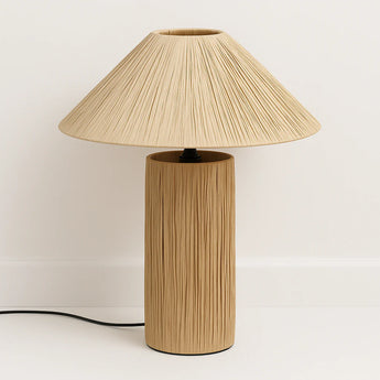 Luminária de Mesa Abajur Moderna Minimalista Rústica Palha Jolt - Carvalho / Branco Quente (3000K) - ORNE™