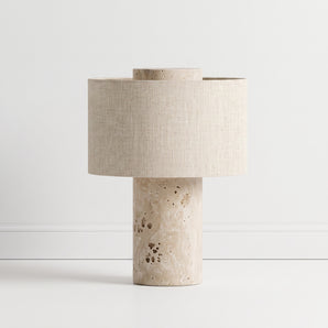 Luminária de Mesa Abajur Moderno Minimalista Rústico Tecido Mármore Travertino Natural LED Bosconia