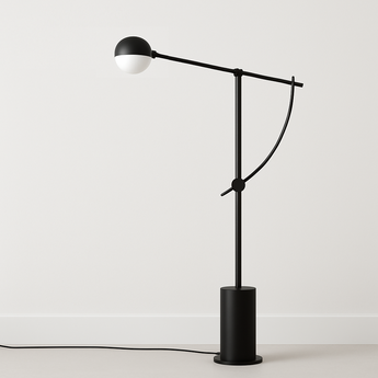 Luminária de Piso Coluna Articulada Moderna Minimalista Vidro Metal Globo Preto Drag — ORNE
