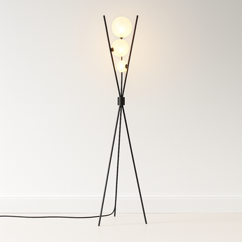 Luminária de Piso Coluna Moderna Minimalista Vidro Metal Globos Preto Bonfire — ORNE
