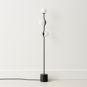 Luminária de Piso Coluna Moderna Minimalista Metal Globo Vidro Bola Bubbers - Preto - ORNE™