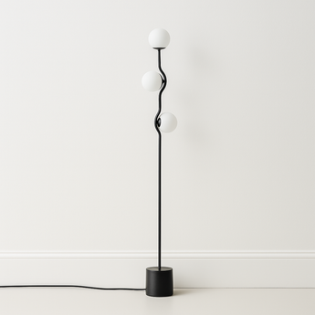 Luminária de Piso Coluna Moderna Minimalista Metal Globo Vidro Bola Bubbers - Preto - ORNE™