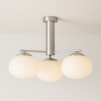Luminária Plafon Moderna Minimalista Metal Vidro Kari - 65x38cm / Prata - ORNE™