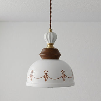 Luminária Pendente Clássico Cerâmica Madeira Metal Gardênia — ORNE