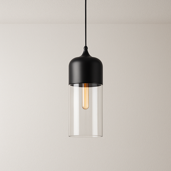 Luminária Pendente Moderna Minimalista Vidro Grace - Preto e Incolor / Ø12cm / Bulbo ou Filamento LED - ORNE™