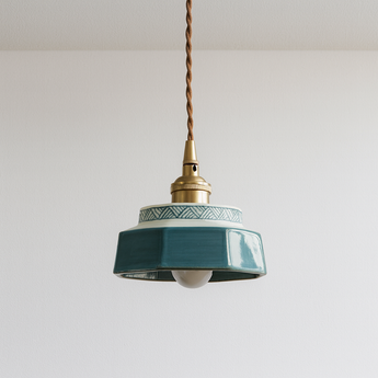 Luminária Pendente Moderna Minimalista Cerâmica Cherni - Verde / Ø14x6cm - ORNE™