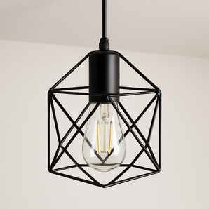 Luminária Pendente Moderna Industrial Retrô Aramado Diamond - Único / Ø14cm / 1 lâmpada / Preto - ORNE™