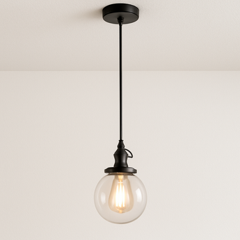 Luminária Pendente Moderna Minimalista Vidro Ball Lux - Preto / Vidro e Alumínio - ORNE™