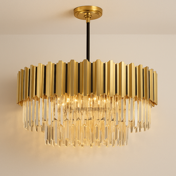 Luminária Lustre Moderna Minimalista Cristal Metal Depth - Ø60cm / Branco Quente (3000K) - ORNE™
