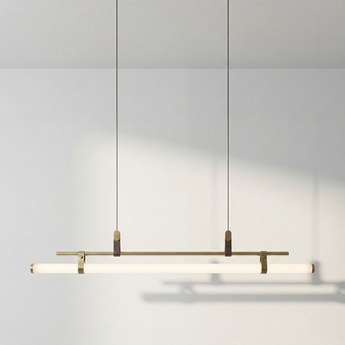 Luminária Pendente Moderno Minimalista Acrílico Metal Linear Dourado LED Moitie — ORNE