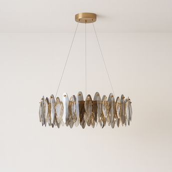 Luminária Pendente Moderna Minimalista Cristal Inoa - Ø50x20cm / Dourado e Incolor / Cristal e Alumínio - ORNE™