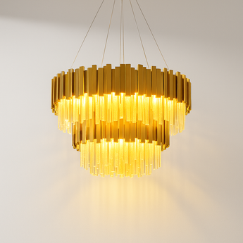 Luminária Pendente Moderna Minimalista Cristal Vivence - Ø80cm / Dourado e Incolor / Cristal e Alumínio - ORNE™
