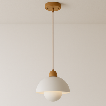 Luminária Pendente Moderna Minimalista Metal Madeira Bergen - Branco / Branco Quente (3000K) - ORNE™