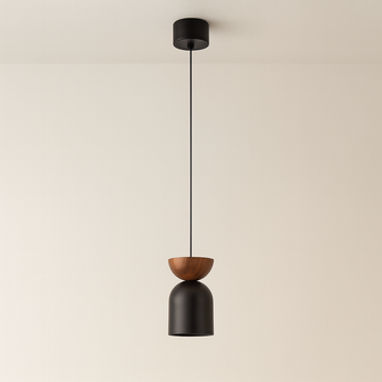 Luminária Pendente Moderna Minimalista Metal Marial - Latão e Madeira / A / Preto - ORNE™