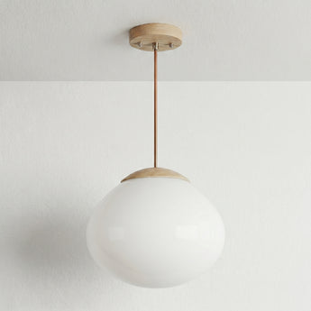 Luminária Pendente Moderno Minimalista Madeira Vidro Globo Aenon — ORNE