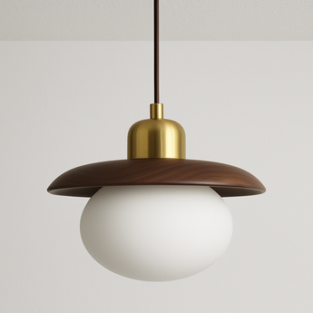 Luminária Pendente Moderna Minimalista Madeira Fendi Light - Nogueira / Branco Quente (3000K) / Ø20x15cm - ORNE™