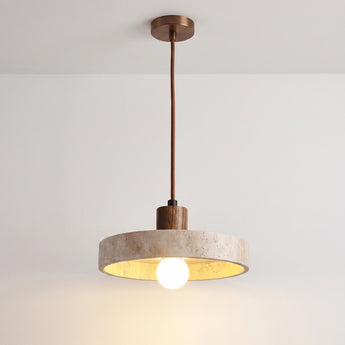 Luminária Pendente Moderno Minimalista Madeira Nogueira Mármore Travertino Worabe — ORNE