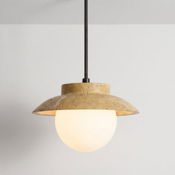 Luminária Pendente Moderno Minimalista Mármore Travertino Vidro Globo Dukem — ORNE