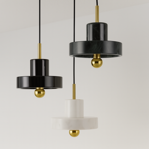 Luminária Pendente Moderna Minimalista Metal Mármore Astra - Branco / Branco Quente (3000K) - ORNE™