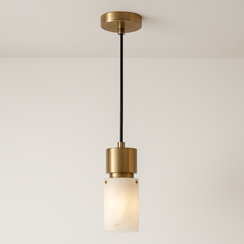 Luminária Pendente Moderna Minimalista Mármore Azzan - Dourado / Ø8,5x25cm - ORNE™