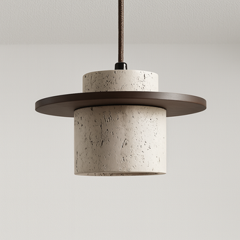 Luminária Pendente Moderna Minimalista Mármore Travertino Moruá - Nogueira / Branco Quente (3000K) - ORNE™