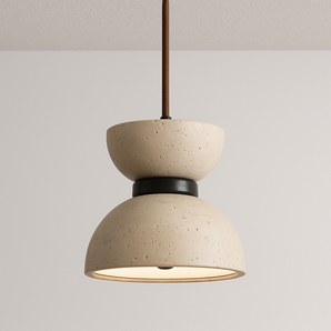 Luminária Pendente Moderna Minimalista Madeira Mármore Travertino Zyla - Branco Quente (3000K) - ORNE™