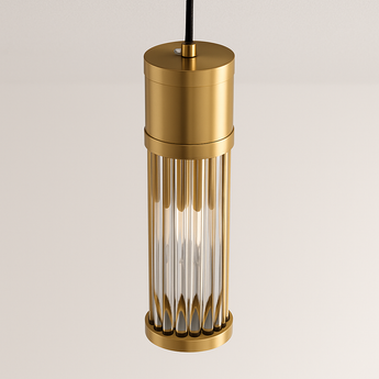 Luminária Pendente Moderna Minimalista Metal Vidro Bazzalo - Ø7,5x30cm / Dourado - ORNE™
