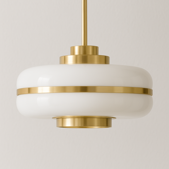 Luminária Pendente Minimalista Vidro Metal Bolvar - Branco e Dourado / Ø30x34cm - ORNE™