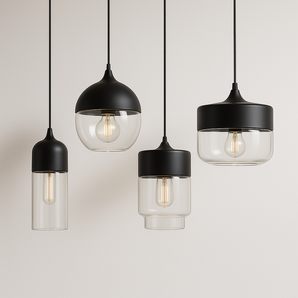 Luminária Pendente Moderno Minimalista Vidro Fixe - Ø25cm / Preto e Incolor - ORNE™