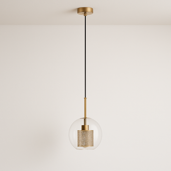 Luminária Pendente Moderna Minimalista Metal Globo Vidro Glint - Ø24cm / Dourado - ORNE™