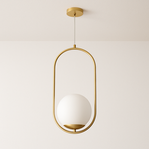 Luminária Pendente Moderno Minimalista Metal Globo Vidro Bow - Dourado / Branco Quente (3000K) / Ø20cm - ORNE™