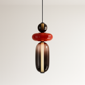 Luminária Pendente Moderno Minimalista Vidro Gapy Lix - Fumê e Vermelho / Ø18cm - ORNE™
