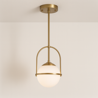 Luminária Pendente Moderna Minimalista Vidro Metal Haloé - Dourado e Branco / Ø21,1x126cm - ORNE™