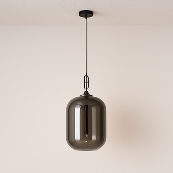 Luminária Pendente Moderna Minimalista Metal Vidro Khao - Fumê / Ø24,5cm - ORNE™