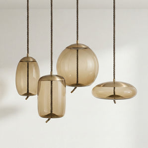 Luminária Pendente Moderno Minimalista Vidro Metal Globo LED Âmbar Knot — ORNE