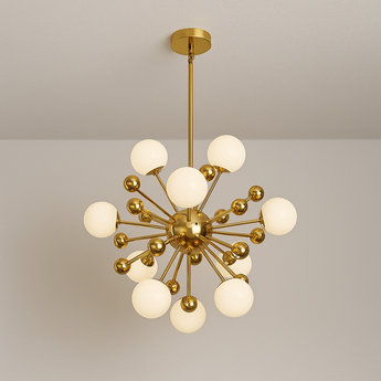 Luminária Pendente Moderna Minimalista Metal Zaniffi - Dourado e Branco / Ø60cm / 11 Lâmpadas - ORNE™