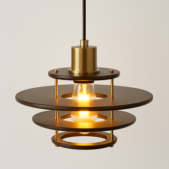 Luminária Pendente Moderna Minimalista Madeira Scateri - Ø35x22cm / Madeira e Alumínio - ORNE™