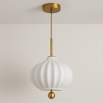 Luminária Pendente Moderna Minimalista Vidro Cartere - Ø25cm / Branco e Dourado - ORNE™