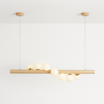 Luminária Pendente Moderno Rústico Globos Bolas Vidro Madeira Freijó - 120cm / Branco Quente (3000K) - ORNE™